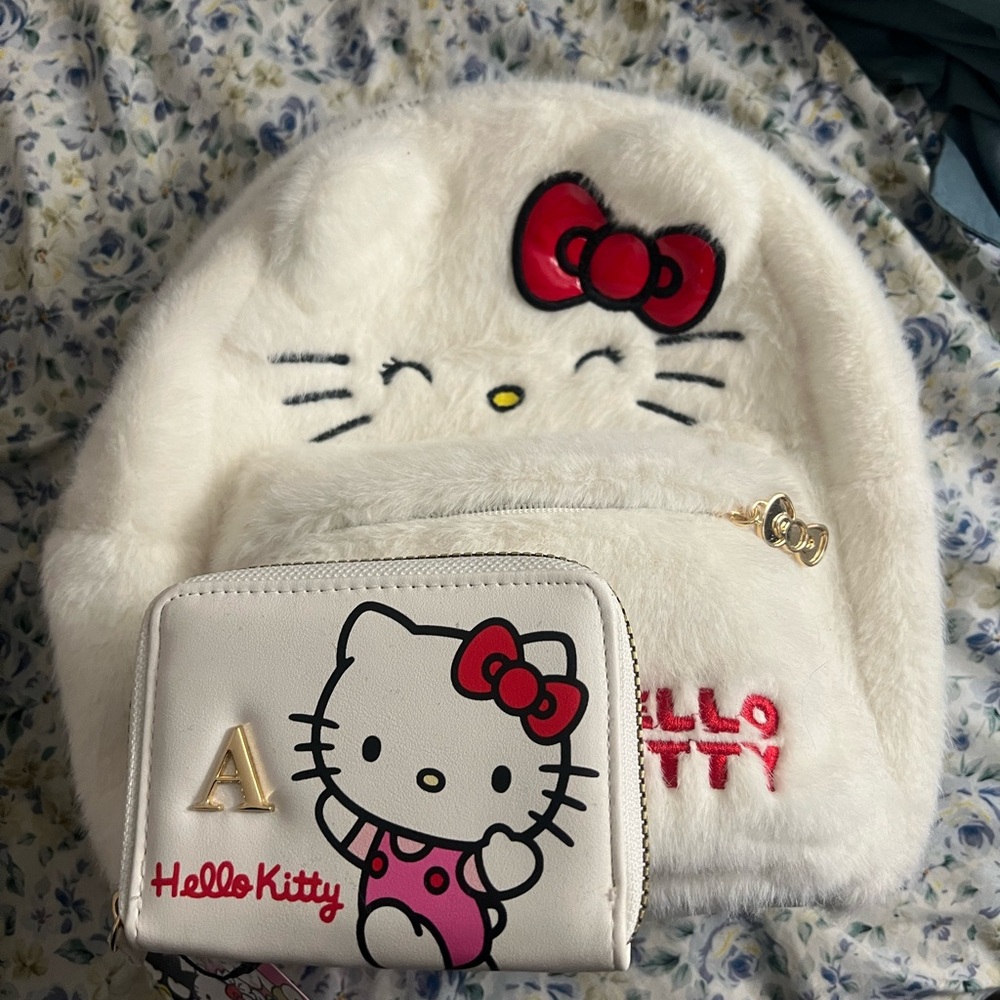Hello Kitty White and Red Kids Backpack and Wallet Set